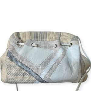 Richmark Vintage Patchwork Boho Chic White and Gray Leather Canvas Bag